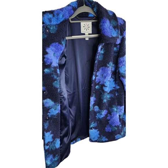 Isaac Mizrahi Live! Floral Printed Faux Fur Shearling Coat Navy QVC Size M - Picture 8 of 16